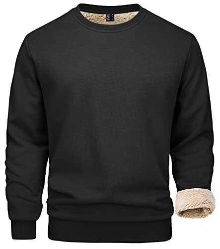 MAGCOMSEN Mens Sweatshirts Round Neck Warm Underwear Baselayer Tops Mens Jumper Sweater Casual Pullover Cotton Breathable Comfy Sweatshirts Thick Baselayer Top Mens Winter T-Shirts, Black