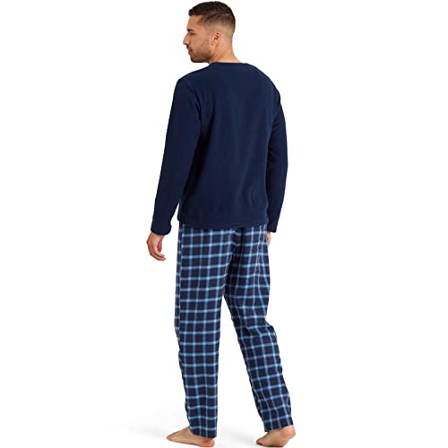 Snuggaroo Mens Soft Fleece Checked Pyjamas Set - Navy/Blue - L
