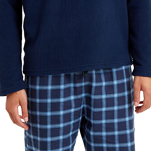 Snuggaroo Mens Soft Fleece Checked Pyjamas Set - Navy/Blue - L