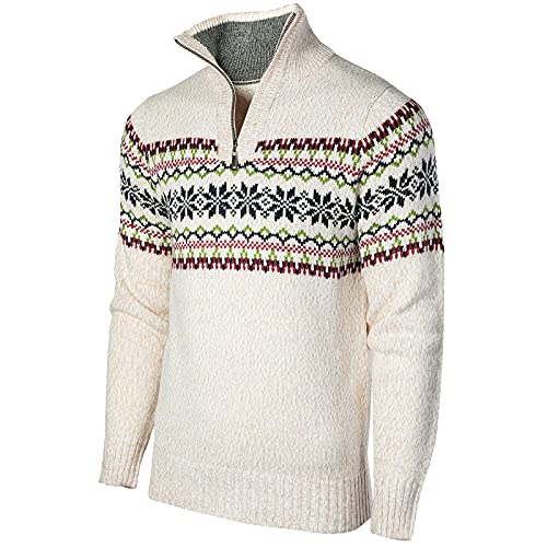Superora Men's Jumpers Half Zip Pullover Sweater Knitwear Long Sleeve Set-in Knit Classic White