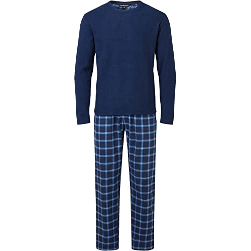 Snuggaroo Mens Soft Fleece Checked Pyjamas Set - Navy/Blue - L