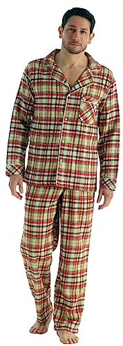 Bogari Mens Check Pyjama 2 Piece Set Brushed Cotton Flannel Warm and Comfortable Designed in Italy, Red Check ZA02, L