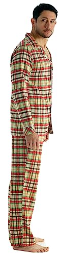 Bogari Mens Check Pyjama 2 Piece Set Brushed Cotton Flannel Warm and Comfortable Designed in Italy, Red Check ZA02, L
