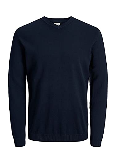 JACK & JONES Men's Jjebasic Knit V-Neck Noos Jumper, Blue (Navy Blazer), Large