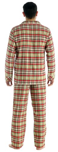 Bogari Mens Check Pyjama 2 Piece Set Brushed Cotton Flannel Warm and Comfortable Designed in Italy, Red Check ZA02, L