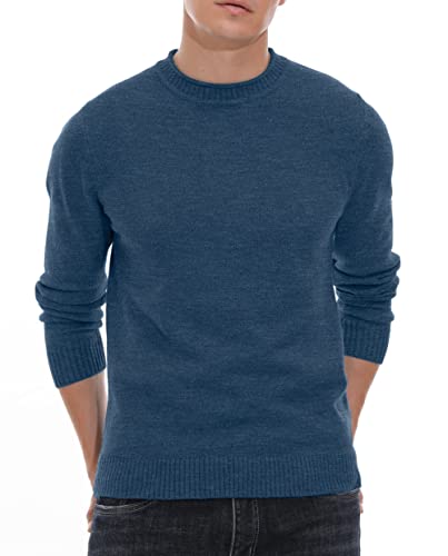 Sailwind Men's Jumpers Tops Winter Warm Knitted Crew Neck Jumper Long Sleeve Soft Cozy Mock Neck Knitwear Pullover Sweaters for Men (VG Blue, L)