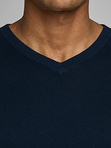 JACK & JONES Men's Jjebasic Knit V-Neck Noos Jumper, Blue (Navy Blazer), Large