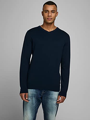 JACK & JONES Men's Jjebasic Knit V-Neck Noos Jumper, Blue (Navy Blazer), Large