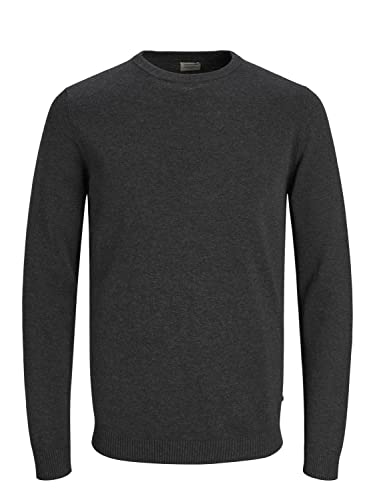 JACK & JONES Mens Basic Knit Sweater - Dark Grey Melange - L
