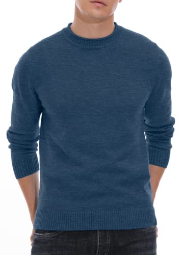 Hisir Men's Jumpers Tops Winter Warm Knitted Crew Neck Jumper Long Sleeve Soft Cozy Mock Neck Knitwear Pullover Sweaters for Men (VC Blue, L)