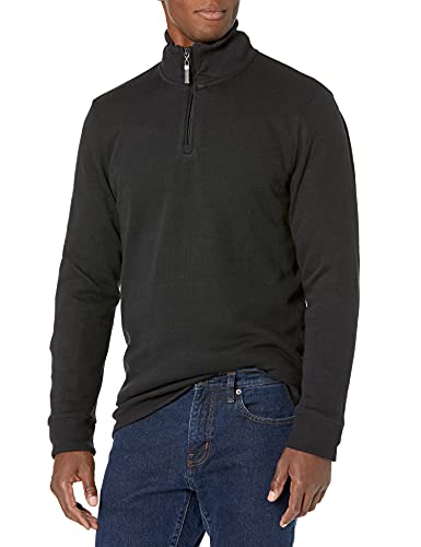 Amazon Essentials Men's Quarter-Zip French Rib Jumper, Black, L