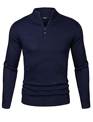 iClosam Men's Knitted Pullover Regular Fit with Stand-Up Collar and Zip Size S - XXXXL - Blue - L