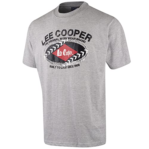 Lee Cooper Workwear LCTS011 Mens Printed Work Crew Neck T-Shirt, Grey, 3XL