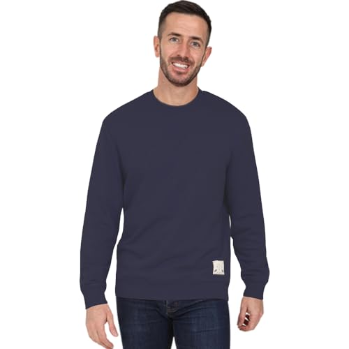 Mens Premium Branded Crew Neck Cotton Sweater Jumper Pullover Sweatshirt Black Navy Charcoal S M L XL 2XL (Navy - M)