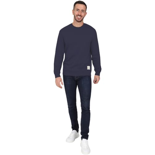 Mens Premium Branded Crew Neck Cotton Sweater Jumper Pullover Sweatshirt Black Navy Charcoal S M L XL 2XL (Navy - M)