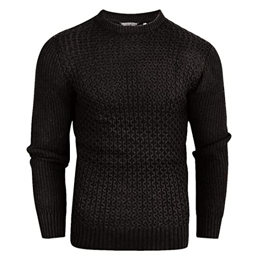 Crosshatch Mens Cotton Cable Knit Jumper Pullover Winter Sweater- 100% Cotton Black M