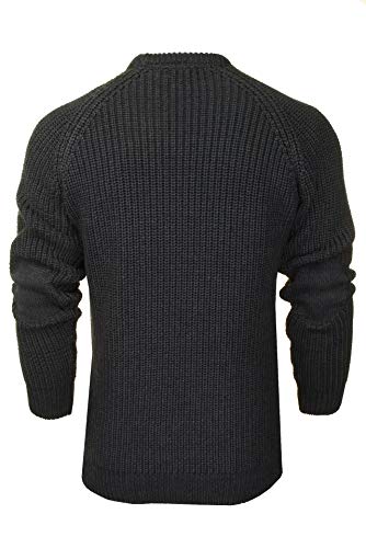 Xact Mens Jumper Fashion Chunky Fisherman Knit with Elbow Patches (Dark Charcoal Marl) XXL