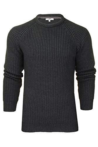 Xact Mens Jumper Fashion Chunky Fisherman Knit with Elbow Patches (Dark Charcoal Marl) XXL