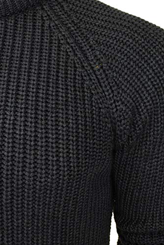 Xact Mens Jumper Fashion Chunky Fisherman Knit with Elbow Patches (Dark Charcoal Marl) XXL