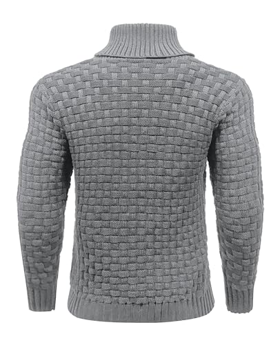 Qinfren Men's Jumpers Tops Winter Warm Knitted Stand Collar Jumper Long Sleeve Knitwear Pullover Sweaters for Men Buttons Twisted Winter Jumper Grey