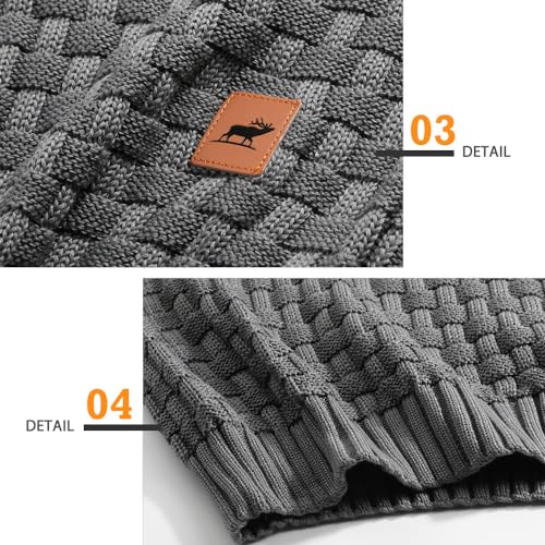 Qinfren Men's Jumpers Tops Winter Warm Knitted Stand Collar Jumper Long Sleeve Knitwear Pullover Sweaters for Men Buttons Twisted Winter Jumper Grey