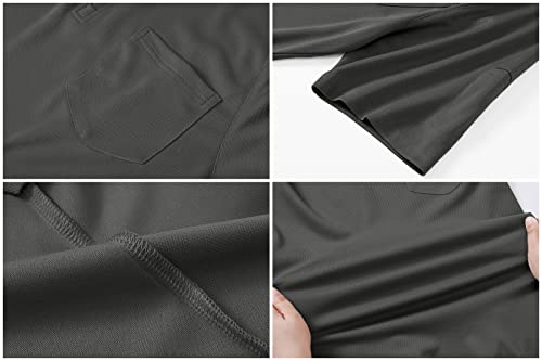 Rdruko Mens Polo Shirts Short Sleeve Summer 1/4 Zip Neck Work T-Shirs Breathable Wicking Quick Dry Casual Smart Golf Tops with Pocket Dark Grey L