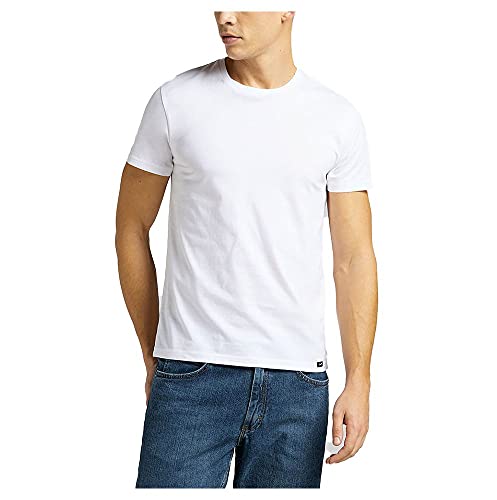 Lee Men's Twin Pack Crew T- T shirts, White, L UK