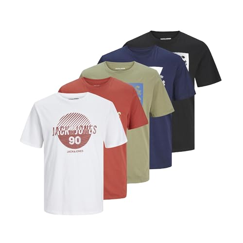 JACK & JONES Men’s T-Shirts Short Sleeve Crew Neck Cotton Regular Fit Gym Tshirt for Men - Pack of 5 - M Black