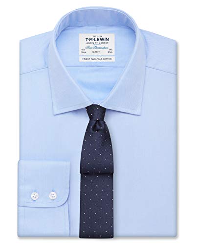 T.M.Lewin Men's Blue Twill Slim Fit Button Cuff Shirt 16H