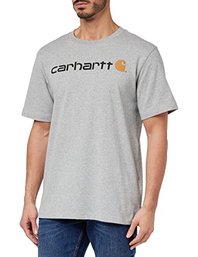 Carhartt Men's Relaxed Fit Heavyweight Short-Sleeve Logo Graphic T-Shirt, Heather Grey, M