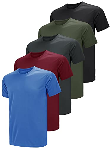 Teesmen Man Sports T Shirt 5pack Gym Short Sleeve Running Plain Mulit Crew Neck Workout T-Shirt (Multicolor set3 4XL)