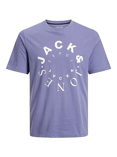 JACK&JONES PLUS Men's Jjwarrior Tee SS Crew Neck Pls T-Shirt, Twilight Purple/Print: Big, 3XL