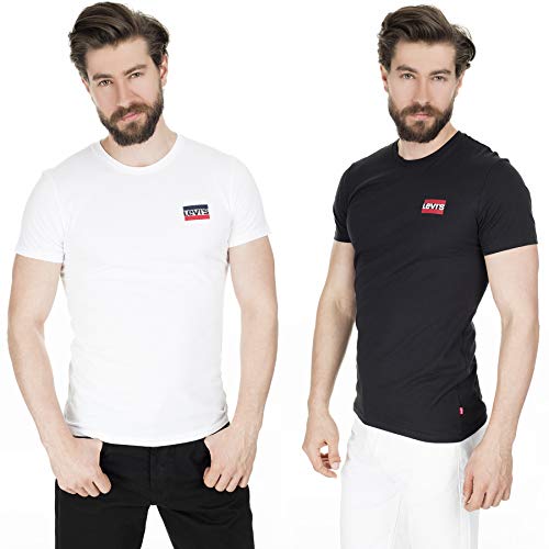 Levi's Men's 2-Pack Crewneck Graphic Tee T-Shirt, Sportswear White/Mineral Black, M