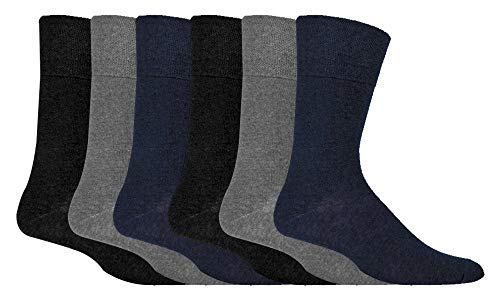 IOMI Footnurse - Mens 6 Pairs Cotton Non Elastic Diabetic Socks With Honeycomb Top (6-11, Grey)