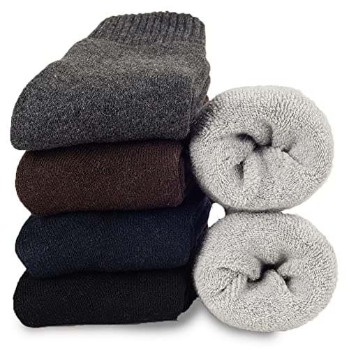 Josnown 5 Pairs Thermal Socks for Men, Thick Winter Boot Socks Warm Wool Socks, UK 6-11
