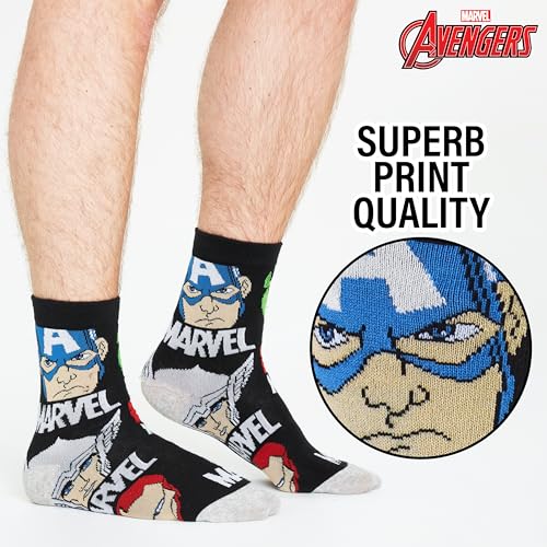 Marvel Mens Socks Soft Breathable Avengers 5 Pack Calf Length Crew Socks for Men Teenagers Spiderman Black Panther Iron Man Hulk Captain America Size 6-10 Gifts for Men (Blue Multi, 6.5/9.5 UK)