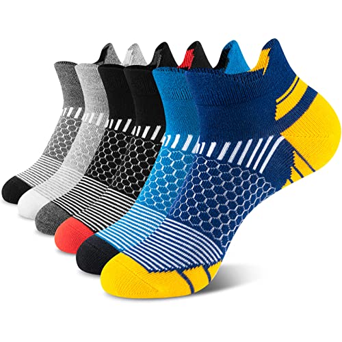 Niofind Men's Ankle Socks, Trainer Cushioned Running Socks, Cotton Low Cut Socks for Sports, Hiking, Cycling, Walking Multipack 6 Pairs