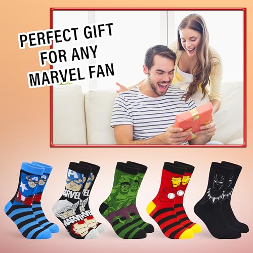 Marvel Mens Socks Soft Breathable Avengers 5 Pack Calf Length Crew Socks for Men Teenagers Spiderman Black Panther Iron Man Hulk Captain America Size 6-10 Gifts for Men (Blue Multi, 6.5/9.5 UK)