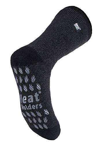 HEAT HOLDERS - Mens 2.3 Tog Fleece Lined Indoor Thermal Slipper Socks with Grips (6-11 UK, 39-45 EU, Black Twist Slipper)