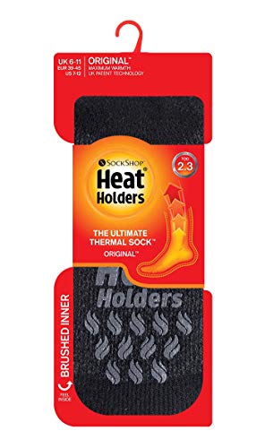 HEAT HOLDERS - Mens 2.3 Tog Fleece Lined Indoor Thermal Slipper Socks with Grips (6-11 UK, 39-45 EU, Black Twist Slipper)