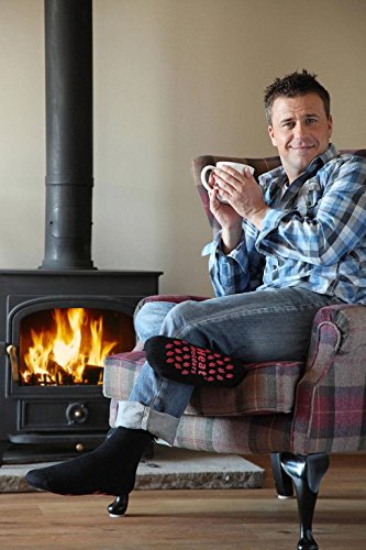 HEAT HOLDERS - Mens 2.3 Tog Fleece Lined Indoor Thermal Slipper Socks with Grips (6-11 UK, 39-45 EU, Black Twist Slipper)