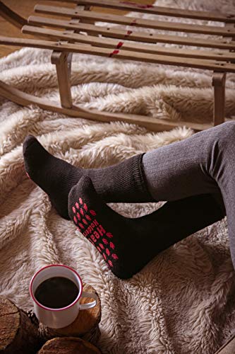 HEAT HOLDERS - Mens 2.3 Tog Fleece Lined Indoor Thermal Slipper Socks with Grips (6-11 UK, 39-45 EU, Black Twist Slipper)