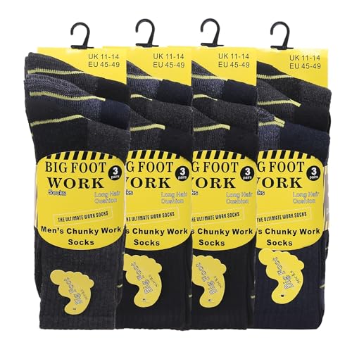 ARG 6 Pair Big Foot Men's Work Boot Socks Heavy Duty Thermal Socks Safety Reinforced Heel and Toe Warm and Confortable Socks Size 11-14 UK