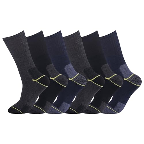 ARG 6 Pair Big Foot Men's Work Boot Socks Heavy Duty Thermal Socks Safety Reinforced Heel and Toe Warm and Confortable Socks Size 11-14 UK