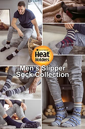 HEAT HOLDERS - Mens 2.3 Tog Fleece Lined Indoor Thermal Slipper Socks with Grips (6-11 UK, 39-45 EU, Black Twist Slipper)