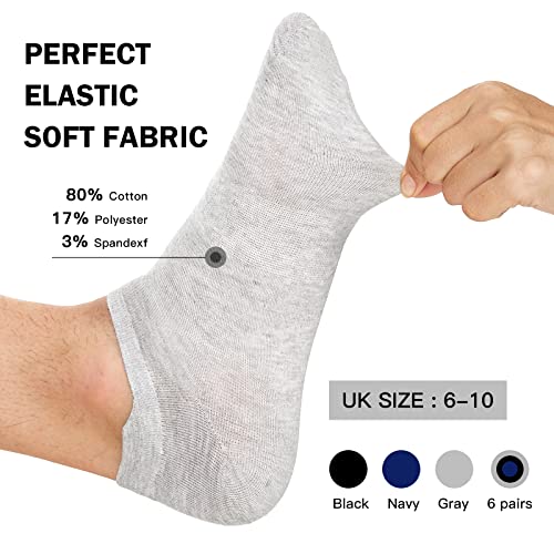 Ankle Socks Mens Breathable Cotton Low Cut (6 Pairs) Non Slip No Show Trainer Socks with Arch Support