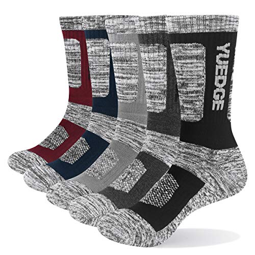 YUEDGE Men's 5 Pairs Wicking Breathable Cushion Comfortable Casual Crew Socks Multi Performance Walking Athletic Socks 9-11 (XL)