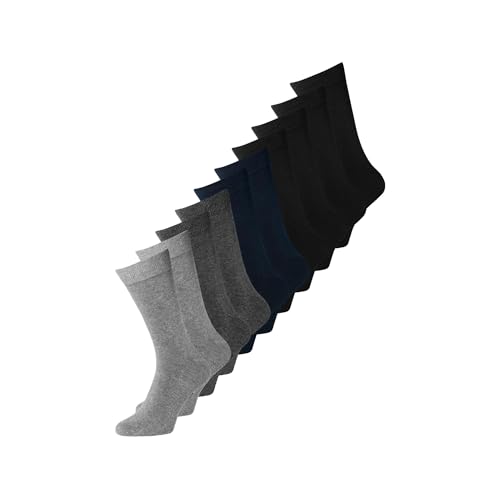 JACK & JONES 10 Pack Mens Socks Comfortable Crew Socks Multipack Walking Running Jogging Gym Socks for Men, Dark Grey Colour, Size- One Size