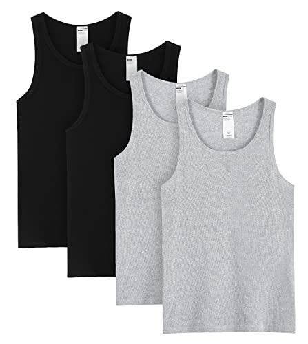LAPASA 4 Pack Men's Cotton Vests Ribbed Tank Tops Sleeveless Plain Undershirts, Breathable, Slim Fit M35, L, Multicoloured