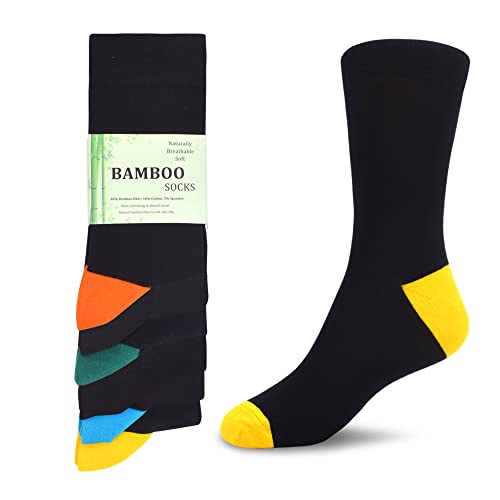 WeciBor Men's Bamboo Fiber Socks Smart Breathable Super Soft Casual Socks Size 8-12, 6-Pack Black